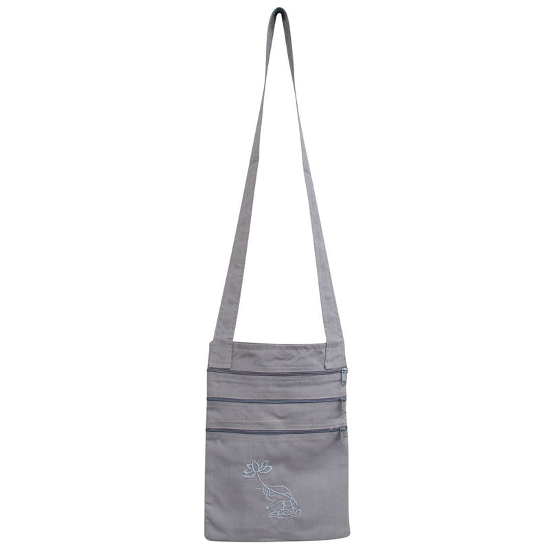 Spiritual Mind Practice Lotus Embroidered Cotton Shoulder Bag Crossbody Bag - Gray Lotus Flower Spiritual Practice Bag - image 7