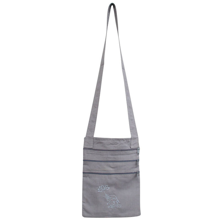 Spiritual Mind Practice Lotus Embroidered Cotton Shoulder Bag Crossbody Bag - Gray Lotus Flower Spiritual Practice Bag - image 7