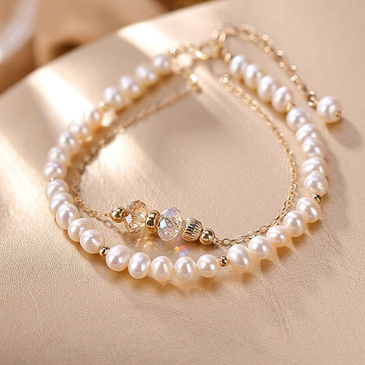 Buddha Stones 925 Sterling Silver 14K Gold Plated Natural Pearl Crystal Healing Double Layer Bracelet - image 7