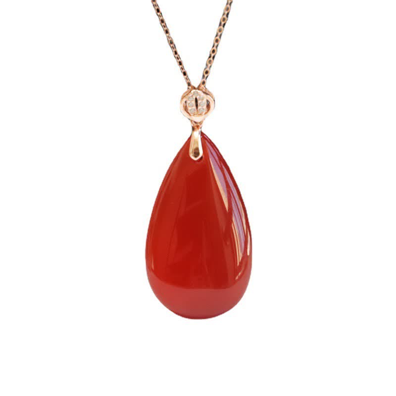 925 Sterling Silver Waterdrop Red Agate Confidence Necklace Pendant - image 9
