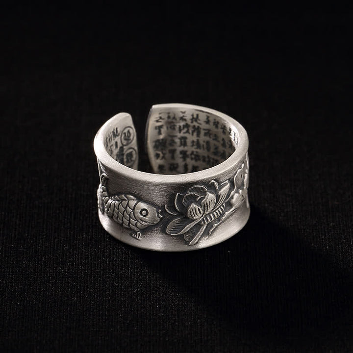 Buddha Stones 999 Sterling Silver Luck Koi Fish Lotus Heart Sutra Wealth Ring - image 14