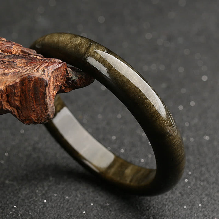 Buddha Stones Gold Sheen Obsidian Silver Sheen Obsidian Protection Bracelet Bangle - image 3