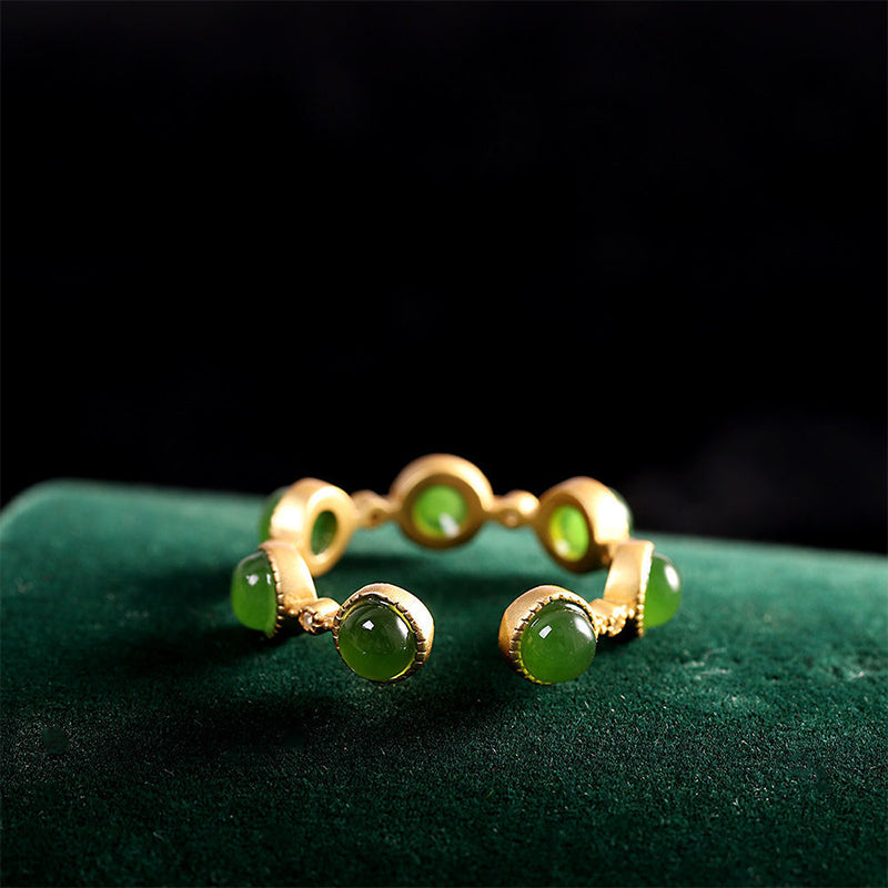 Buddha Stones Cyan Jade Healing Calm Adjustable Ring - image 12