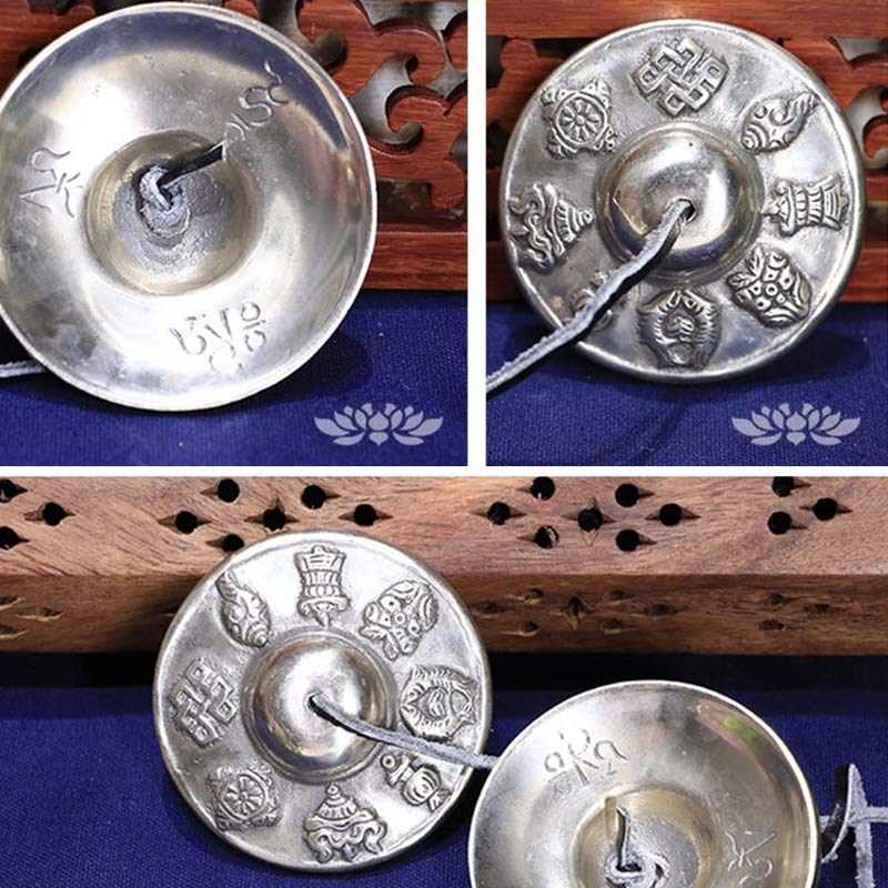 Buddha Stones Tibetan Tingsha Bell Six True Words White Copper Healing Decoration - image 5