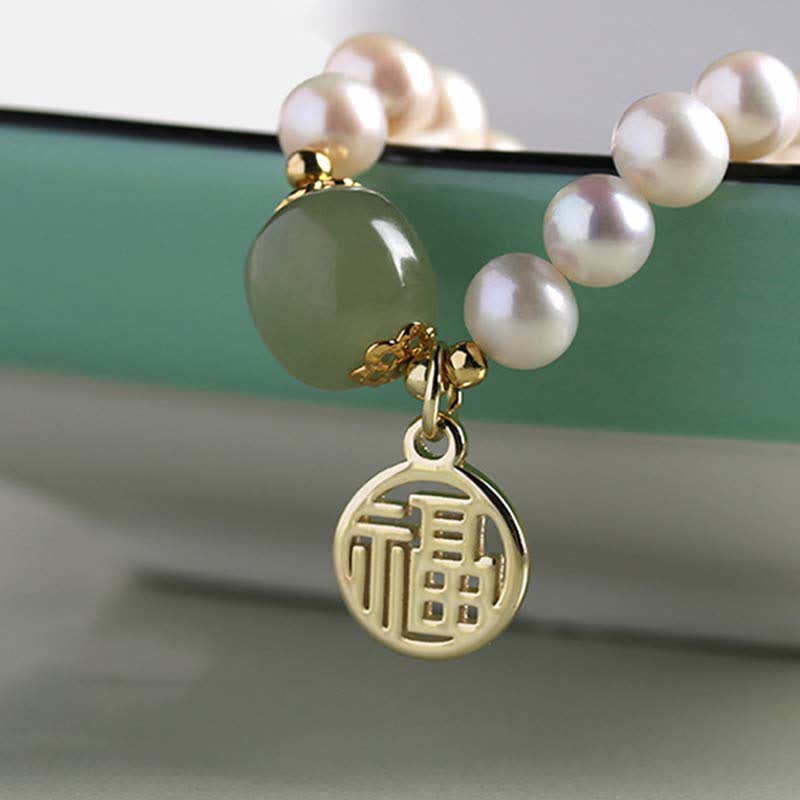 Buddha Stones Natural Pearl Hetian Jade Happiness Healing Bead Bracelet - image 5