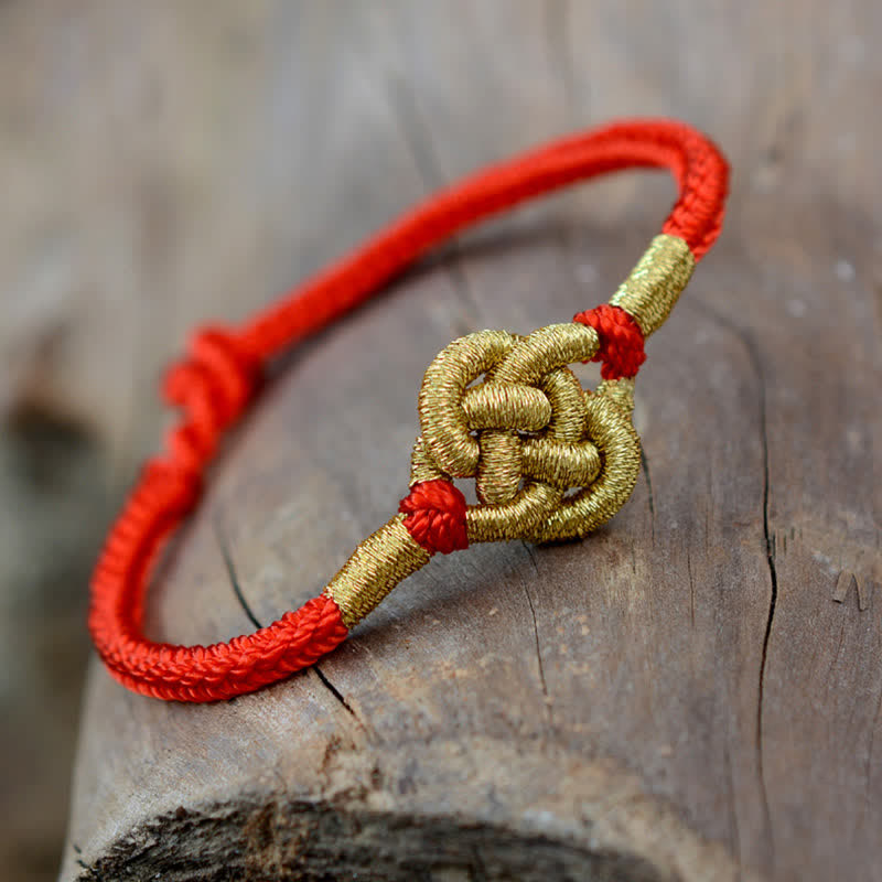 Buddha Stones Handmade Simple Design Chinese Knotting Luck Strength Braid String Bracelet - Chinese Knotting - Red - 17cm - image 0