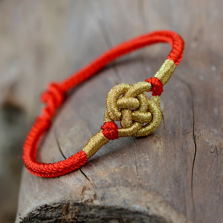 Buddha Stones Handmade Simple Design Chinese Knotting Luck Strength Braid String Bracelet - Chinese Knotting - Red - 17cm - image 0