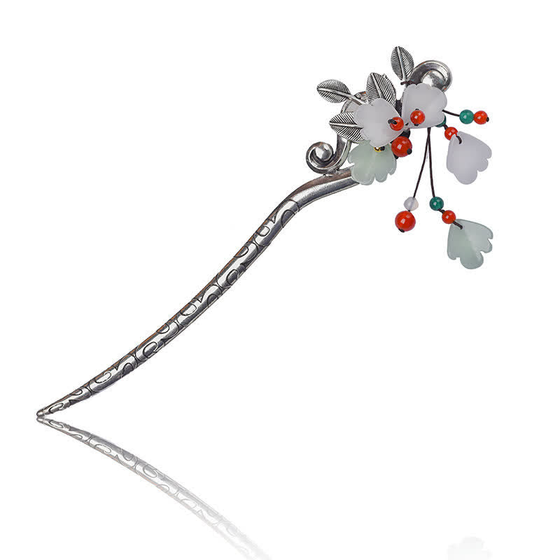 Red Agate Flower Leaf Calm Confidence Tassel Hairpin - image 6