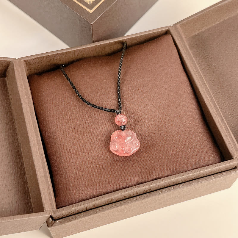 Buddha Stones Strawberry Quartz Lovely Cat Paw Claw Healing Necklace Pendant - image 8