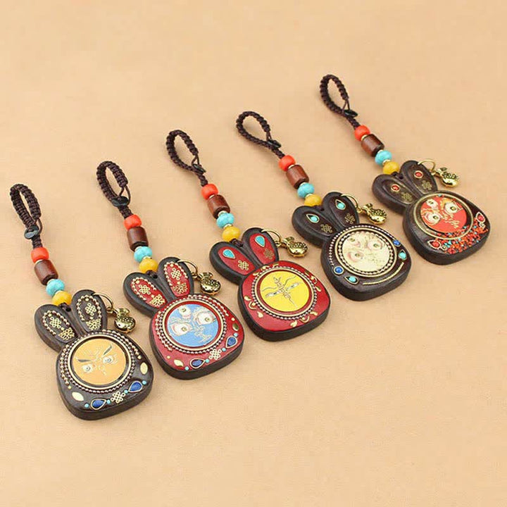 Tibet Ebony Five God of Wealth Thangka Key Chain - image 4