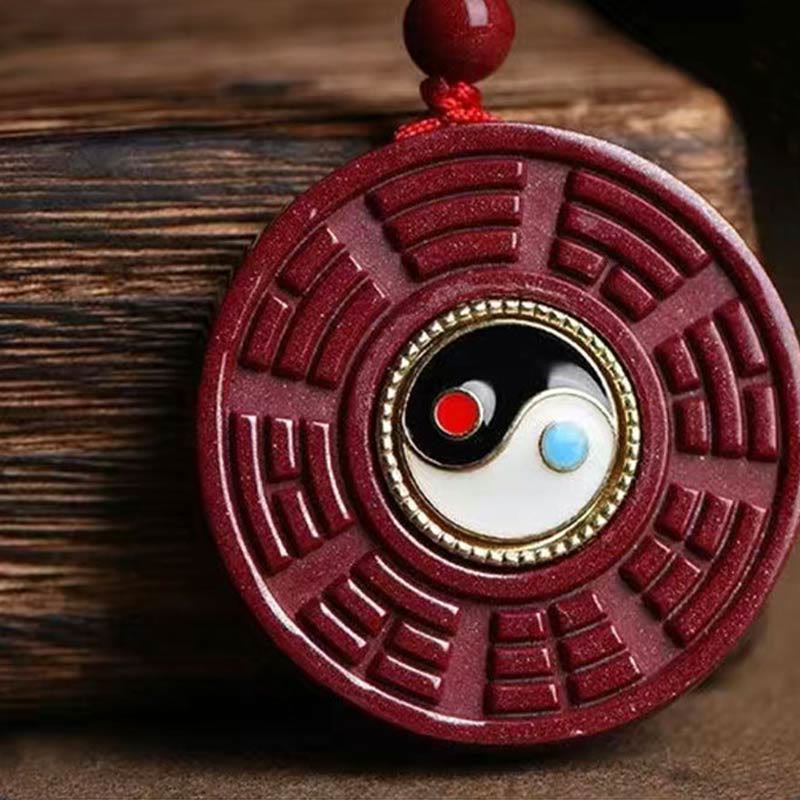 Buddha Stones Natural Cinnabar Bagua Rotatable Yin Yang Keep Away Evil Spirits Necklace Pendant - image 1