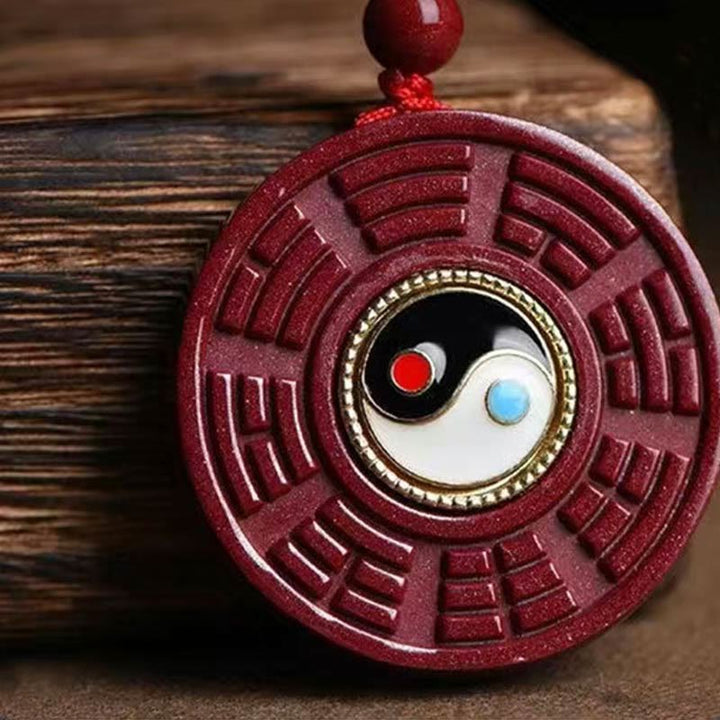 Buddha Stones Natural Cinnabar Bagua Rotatable Yin Yang Keep Away Evil Spirits Necklace Pendant - image 1