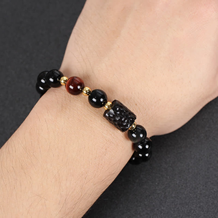 Black Obsidian Ebony Wood Red Tiger Eye Strength Couple Bracelet - image 10
