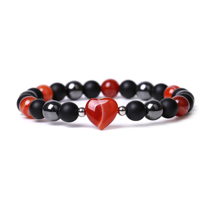 Buddha Stones Black Onyx Tiger Eye Stone Crystal Love Heart Protection Bracelet - Black Onyx&Red Agate - image 7