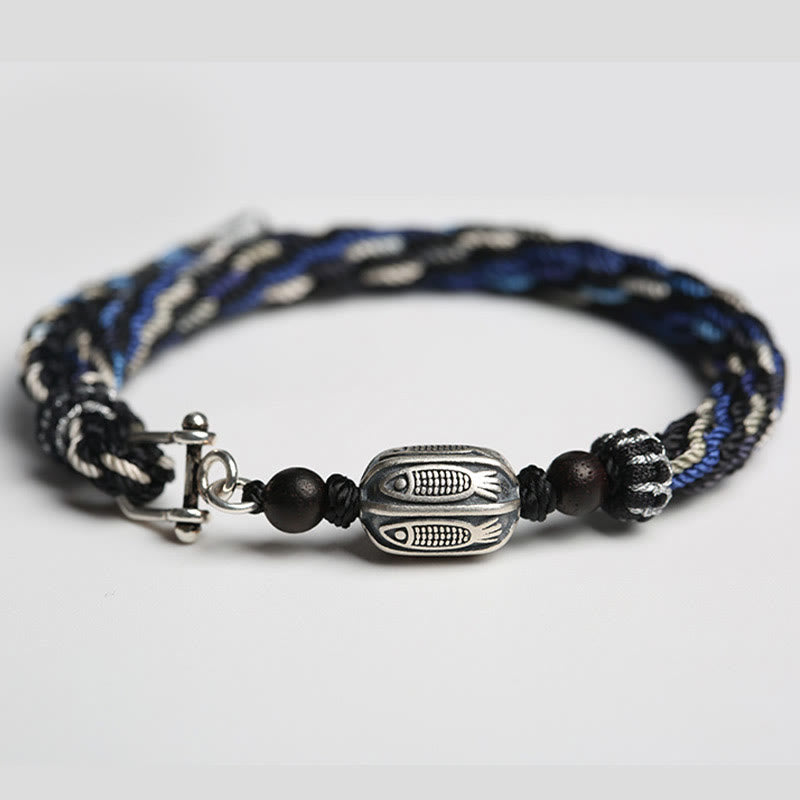 Buddha Stones 925 Sterling Silver Koi Fish Wealth Reincarnation Knot Braid String Bracelet - image 5
