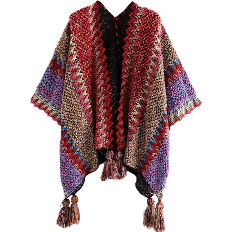 Buddha Stones Tibetan Shawl Knitting Warm Cloak Tibetan Tassel Scarf - image 11