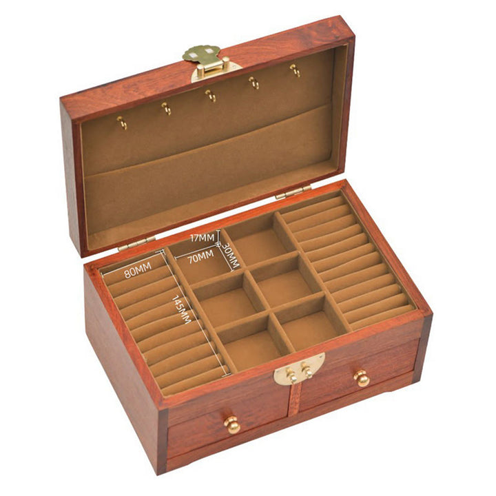 Antique Handmade Rosewood Jewelry Storage Box Lockable Large Double Layer Flower Wooden Gift Organizer Box - image 18