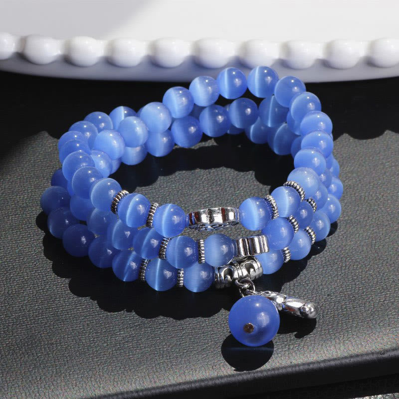 Buddha Stones Cat Eye PiXiu Support Triple Wrap Bracelet - Blue Cat's Eye - image 17