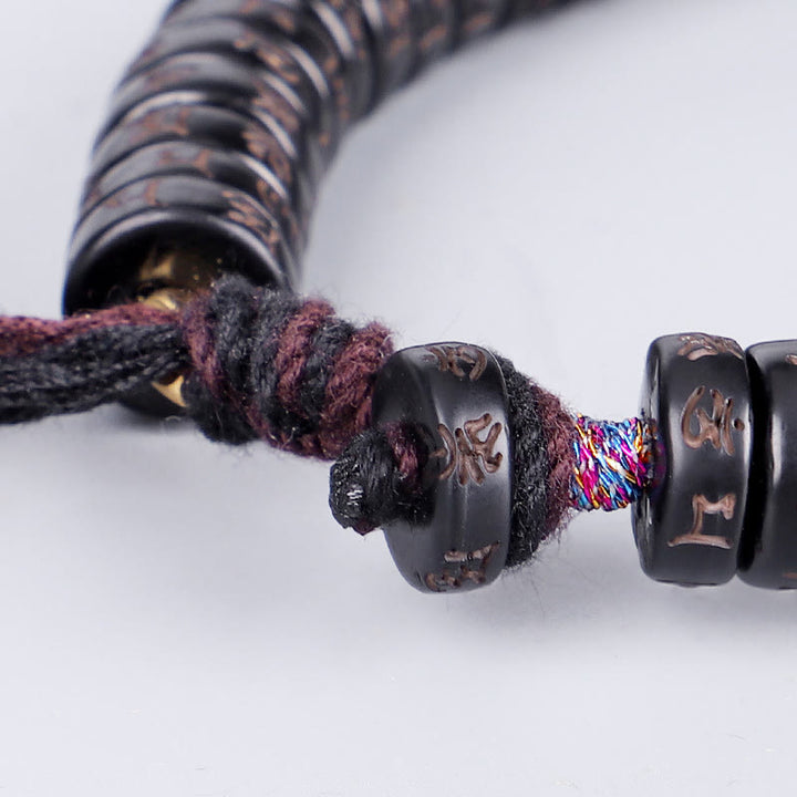 Buddha Stones Tibetan Coconut Shell Beads Engraved Om Mani Padme Hum Mantra Positive String Bracelet - image 3