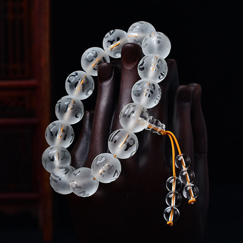 Buddha Stones Tibet White Crystal Black Onyx Om Mani Padme Hum Meditation Bracelet - image 1