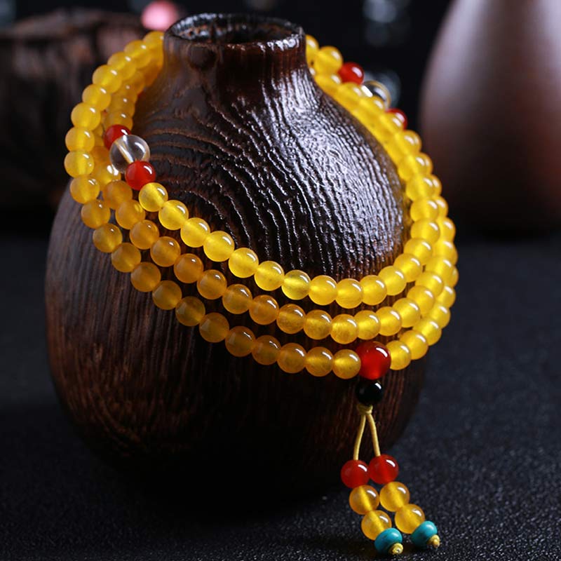 Buddha Stones 108 Mala Beads Yellow Chalcedony Harmony Bracelet - Yellow Chalcedony (Harmony  ♥ Positivity) - image 0