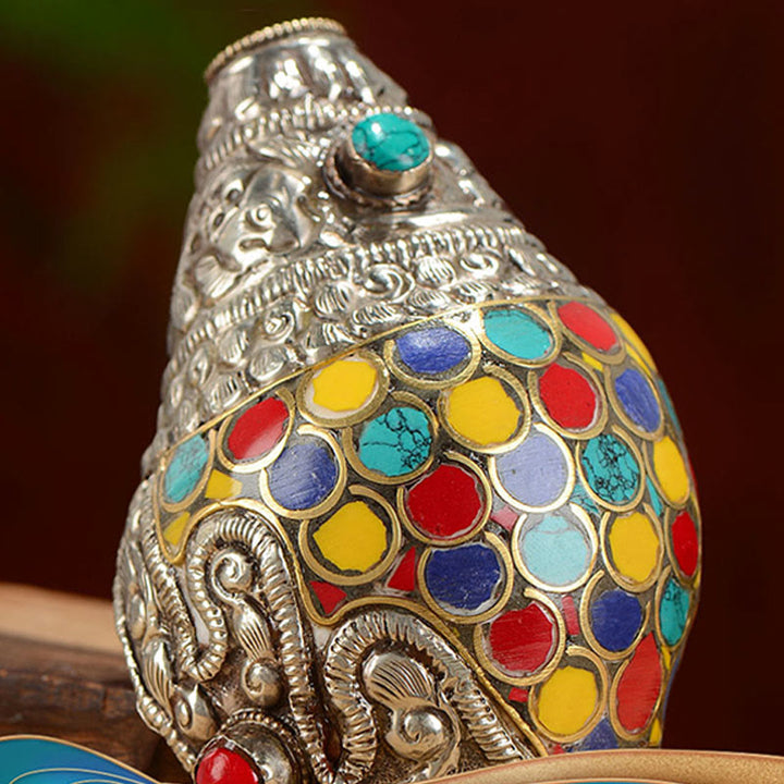 Tibetan Handmade Natural Shankha Colorful Conch Shell Seashell Wealth Home Decoration - image 8
