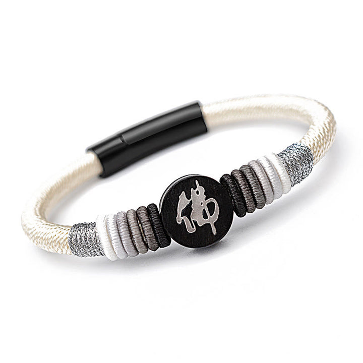 Buddha Stones Buddha Character Ebony Handcrafted Rope Bracelet - Beige - 18cm - image 15