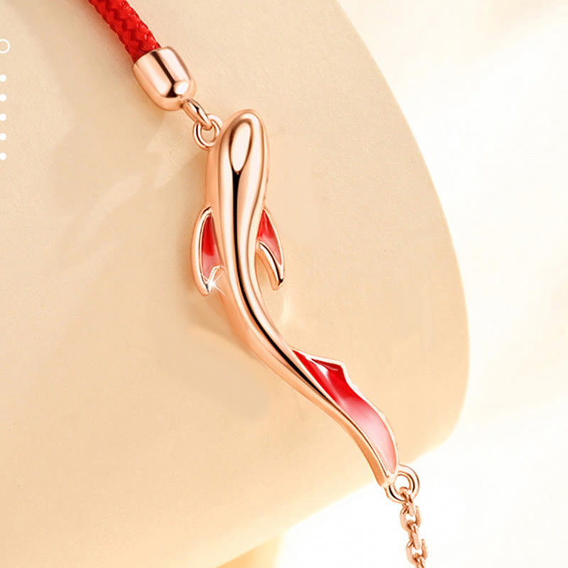 Buddha Stones 925 Sterling Silver Luck Koi Fish Lotus Star Braided Red String Bracelet - image 2