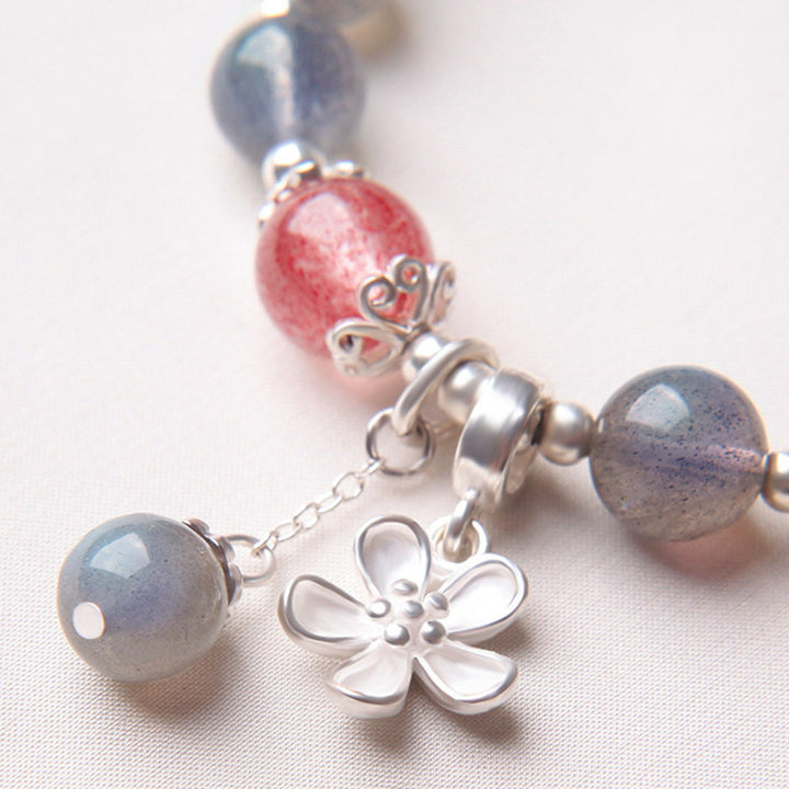 Buddha Stones Moonstone Strawberry Quartz Flower Healing Charm Bracelet - image 6