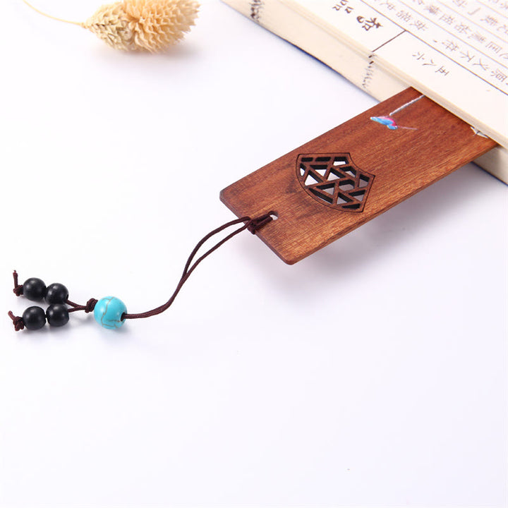 Buddha Stones 4Pcs Four Seasons Plum Orchid Bamboo Chrysanthemum Peking Opera Mask Wood Bookmarks With Gift Box - image 7
