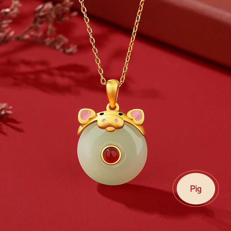 Buddha Stones 925 Sterling Silver Hetian Jade Chinese Zodiac Year of the Dragon Red Agate Luck Protection Necklace Pendant - Pig - image 21