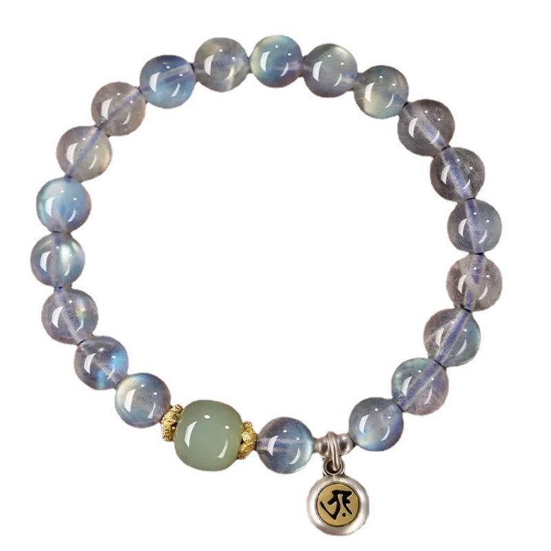 Buddha Stones Chinese Zodiac Natal Buddha 925 Sterling Silver Natural Moonstone Hetian Jade Positive Bracelet - image 8