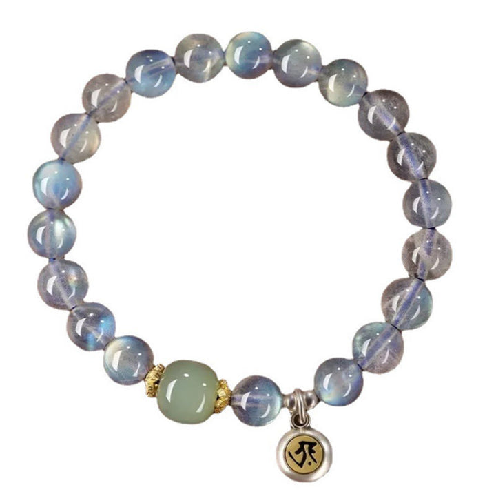 Buddha Stones Chinese Zodiac Natal Buddha 925 Sterling Silver Natural Moonstone Hetian Jade Positive Bracelet - image 8