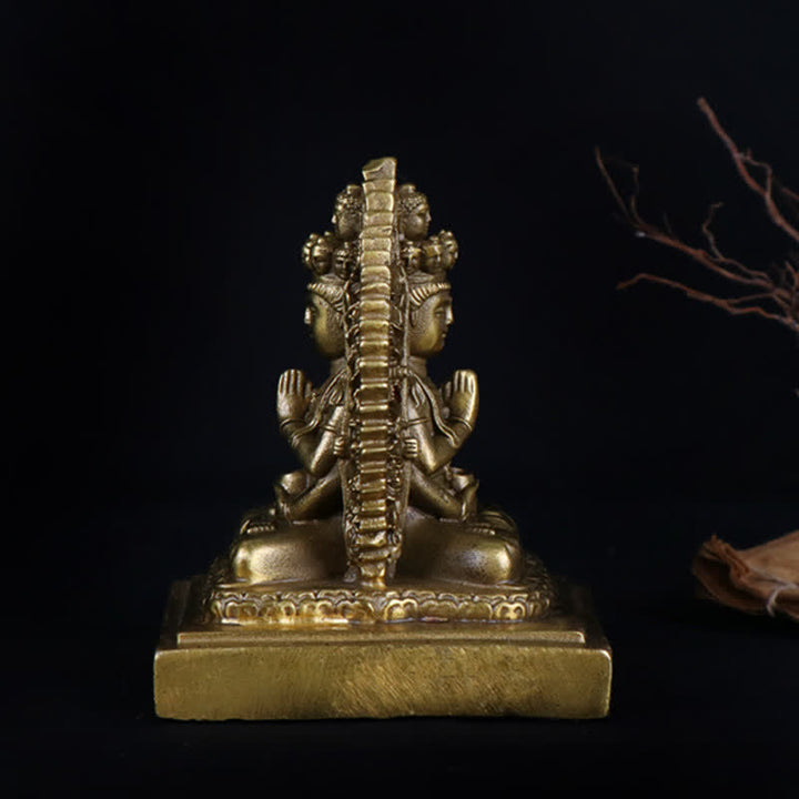 Chenrezig Thousand-handed Avalokitesvara Figurine Double-sided Kuan Yin Bodhisattva Protection Solid Copper Statue Decoration - image 7