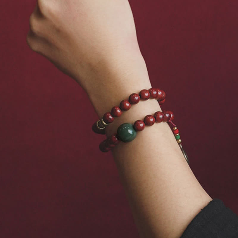Buddha Stones Bodhi Seed Cyan Jade Copper Peace Luck Bracelet - image 1