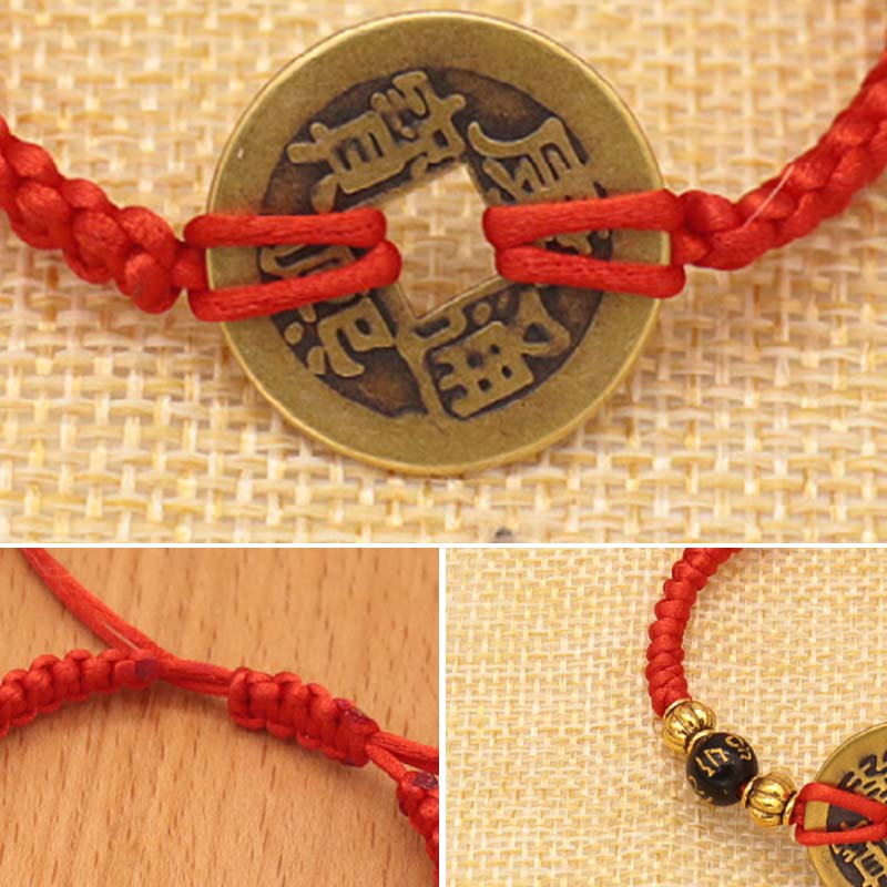 Buddha Stones Copper Coin Fortune Red String Weave Bracelet - image 8