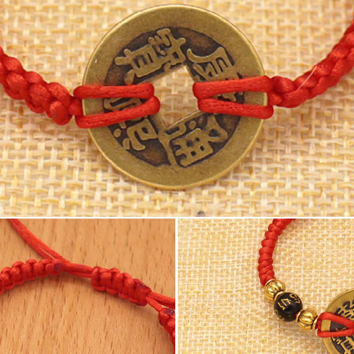 Buddha Stones Copper Coin Fortune Red String Weave Bracelet - image 8
