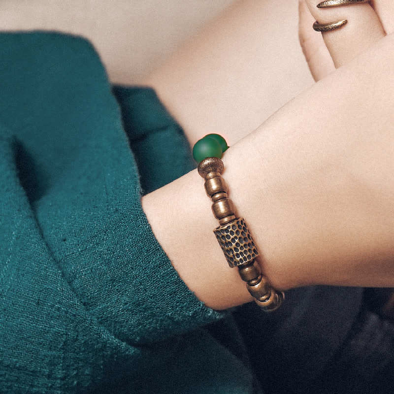 Buddha Stones Tibetan Red Agate Green Agate Copper Confidence Fortune Bracelet - image 7
