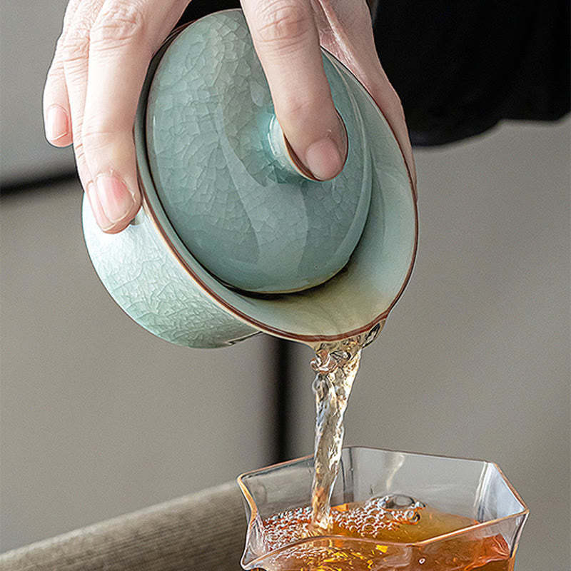 Buddha Stones Retro Green Ice Glaze Ceramic Gaiwan Sancai Teacup Kung Fu Tea Cup And Saucer With Lid - image 9