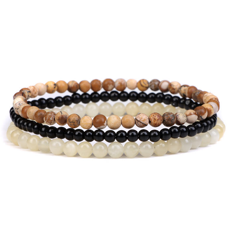 Buddha Stones 3Pcs Natural Crystal Stone Inner Peace Spiritual Bracelet - Picture Jasper&Black Glass Beads&Topaz(Wrist Circumference 15-19cm) - image 15