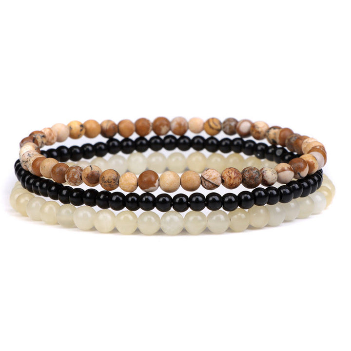 Buddha Stones 3Pcs Natural Crystal Stone Inner Peace Spiritual Bracelet - Picture Jasper&Black Glass Beads&Topaz(Wrist Circumference 15-19cm) - image 15