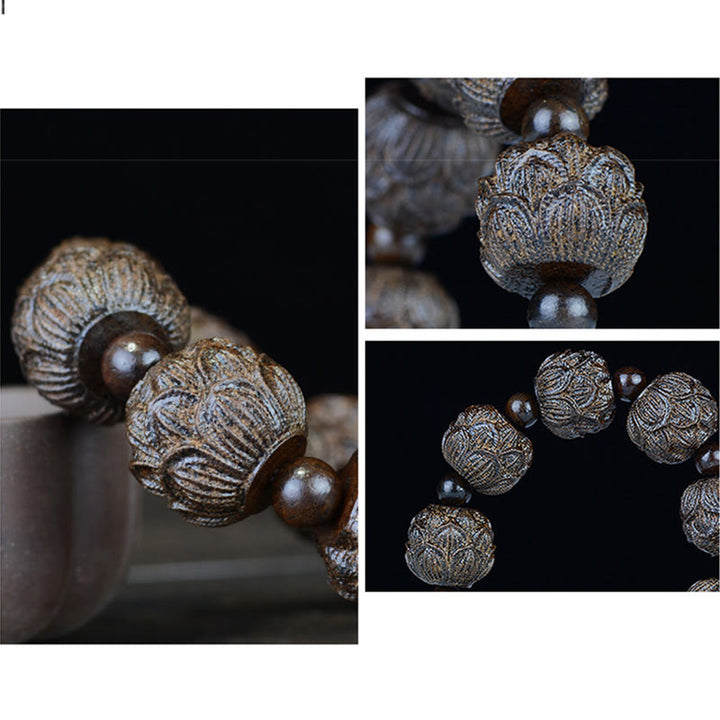 Buddha Stones Ebony Wood Eighteen Arhats Lotus Dragon Engraved Balance Bracelet - image 11