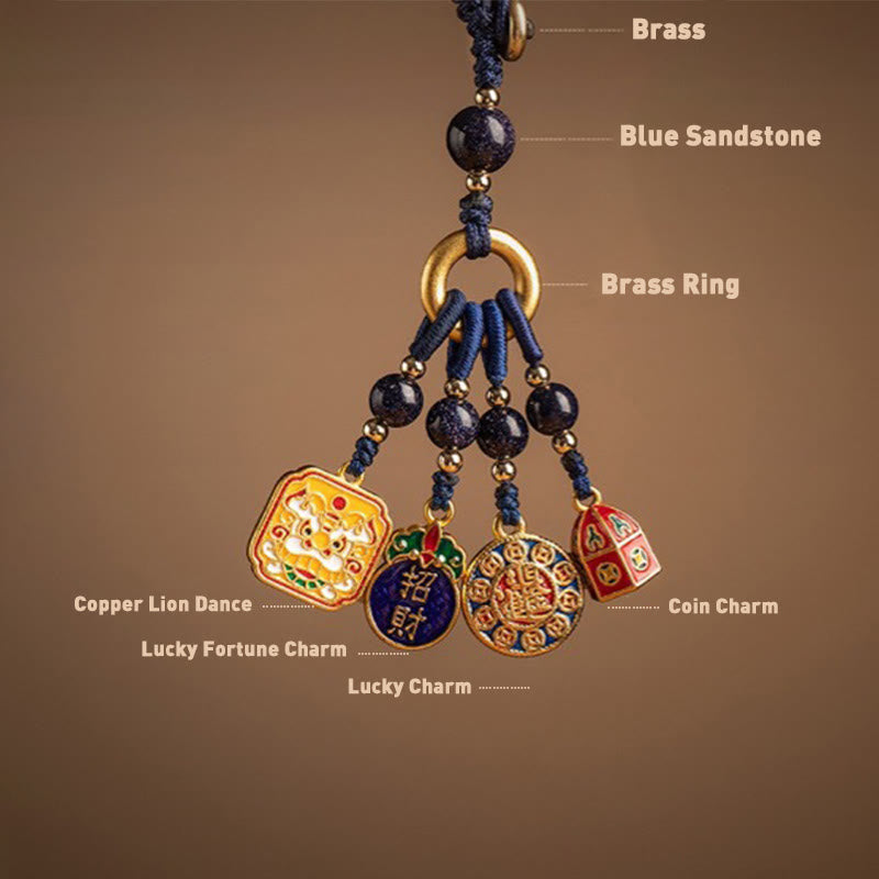 Buddha Stones Nothing to Be Superstitious Dancing Lion Copper Wealth Key Chain - image 9