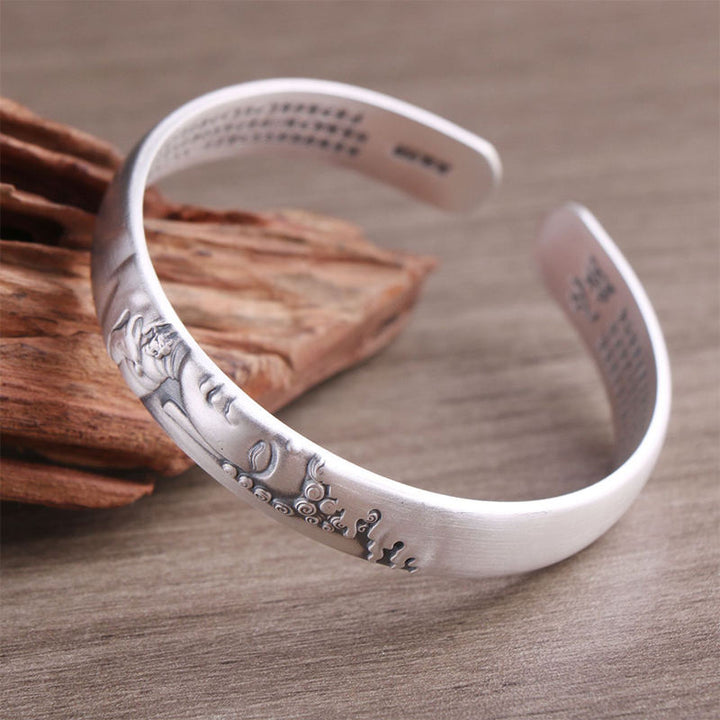 Buddha Stones 999 Sterling Silver Buddha Head Heart Sutra Serenity Bracelet Bangle - image 11
