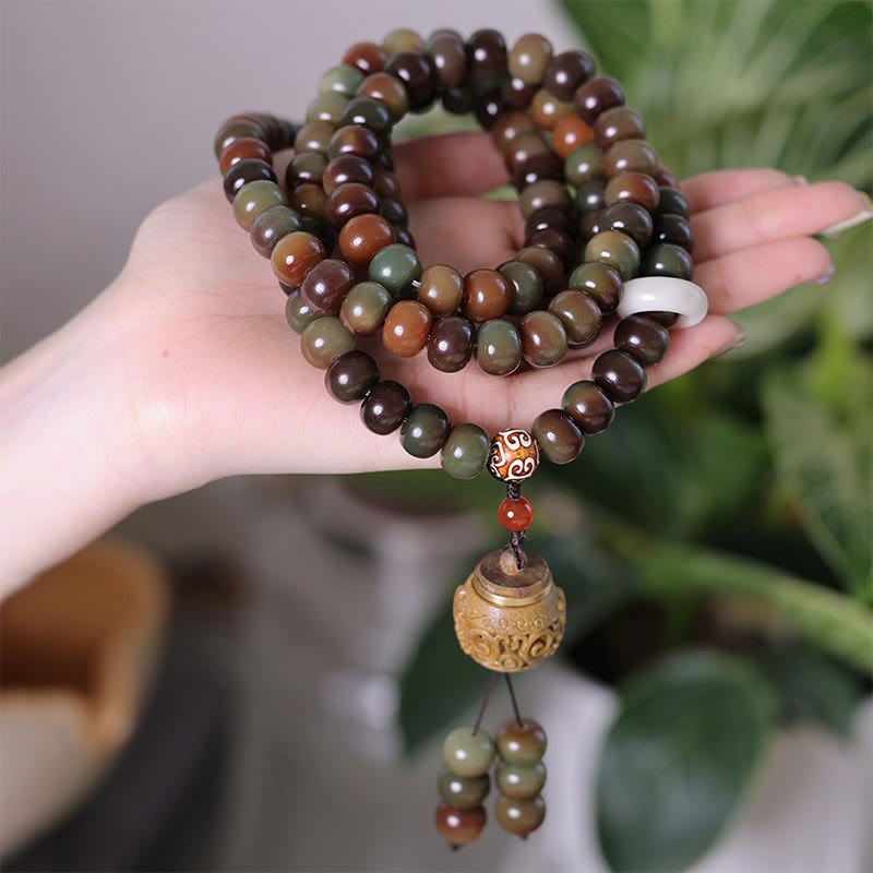Buddha Stones 108 Mala Beads Dunhuang Color Bodhi Seed Dzi Bead Keep Away Evil Spirits Bracelet - Bodhi Seed(Wisdom♥Wake Up) - image 0