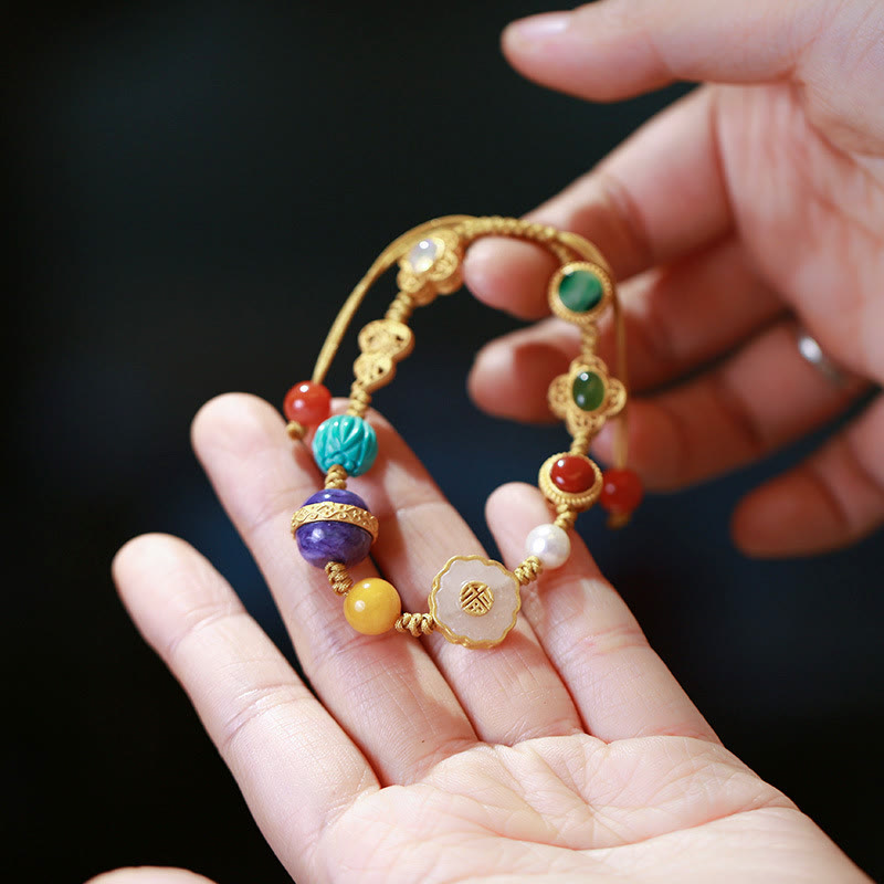 Buddha Stones 925 Sterling Silver Natural Hetian Jade Amber Red Agate Crystals Luck Bracelet - image 4