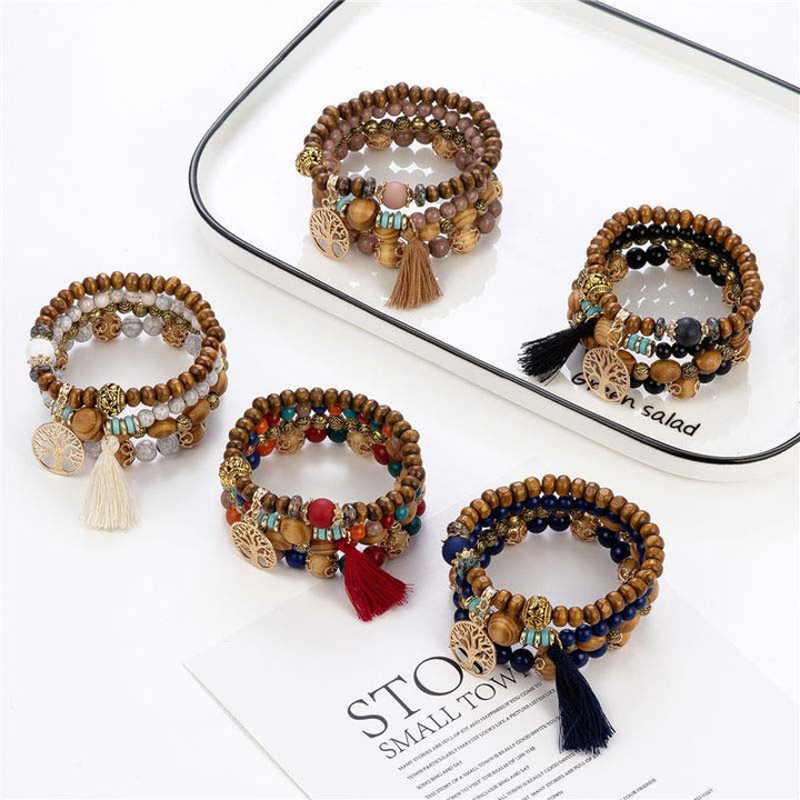 Buddha Stones Wenge Wood Layered Tree Tassel Healing Bracelet - image 9