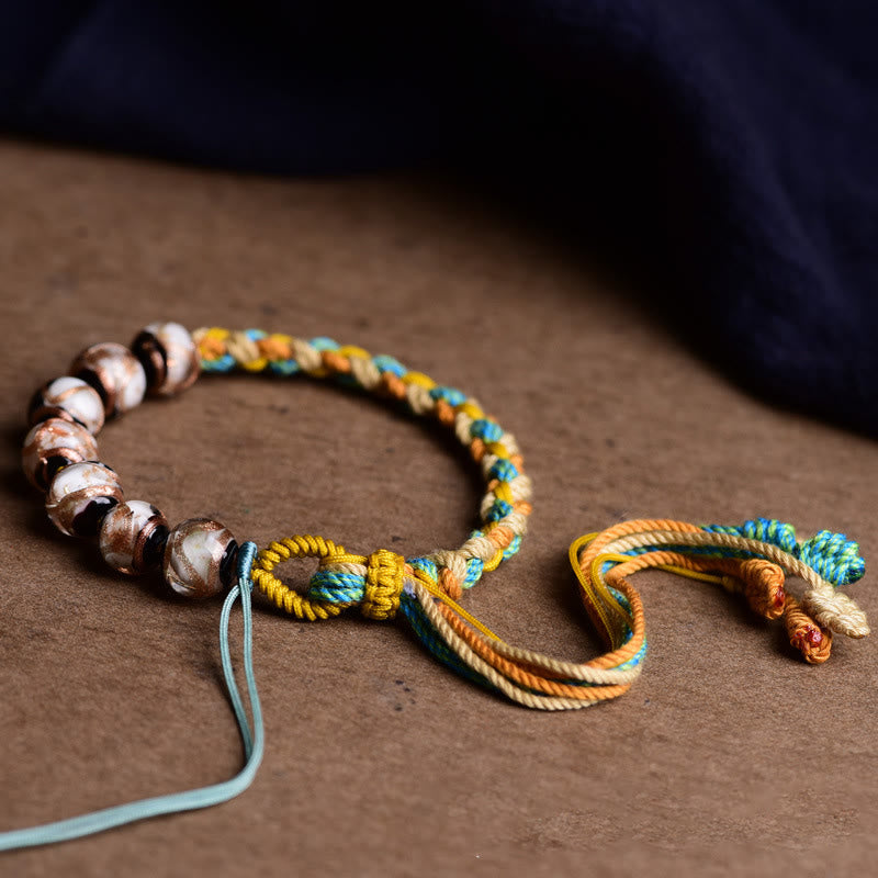 Buddha Stones Handmade Multicolored Rope Liuli Glass Bead Fortune Braided Bracelet - image 5