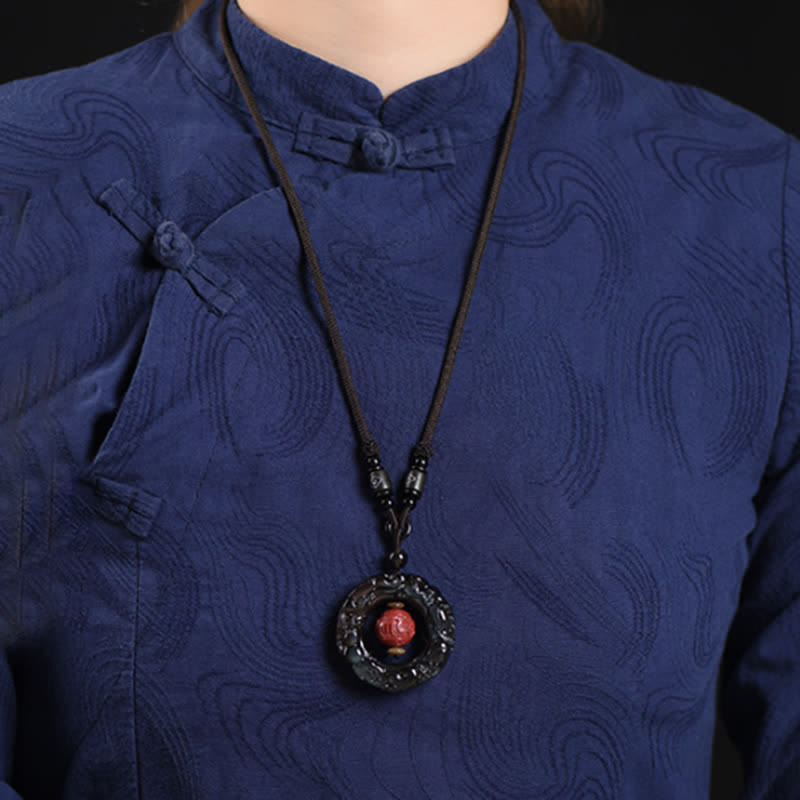 Buddha Stones FengShui Natural Rainbow Obsidian PiXiu Cinnabar Healing Necklace Pendant - image 2