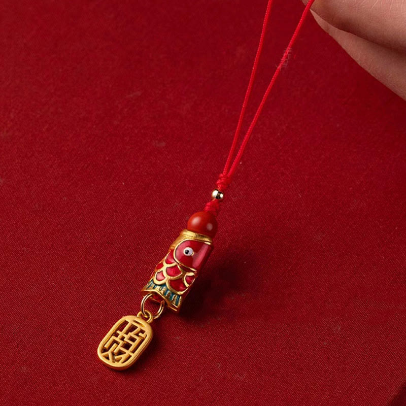 Buddha Stones Koi Fish Cinnabar Attracting Wealth Wish Ruyi Charm Luck Phone Hanging Decoration - image 7